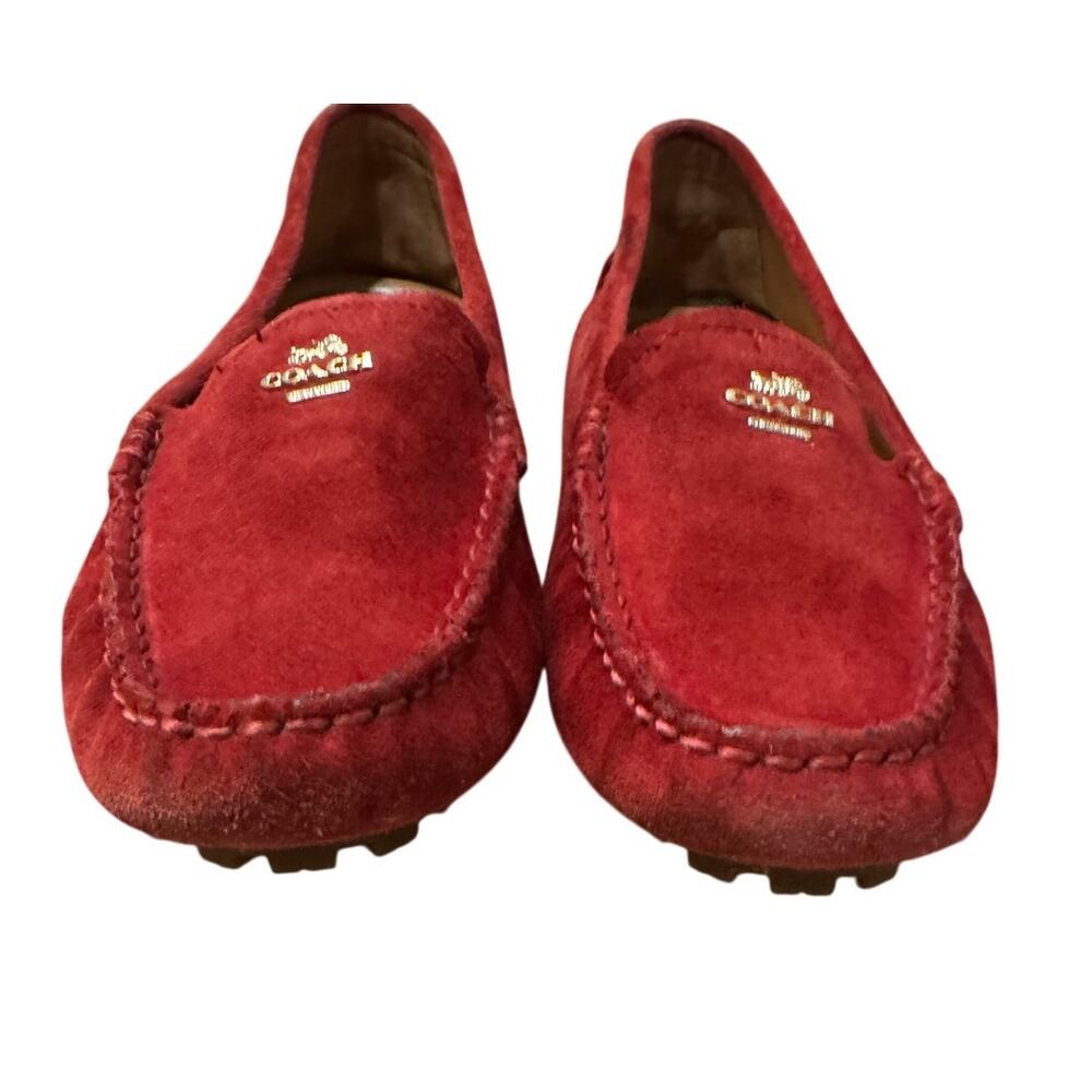 Coach Amber Driver Loafer Red Suede | Size 7B / 37 | Gold Logo Moccasin Flats - Picture 4 of 7